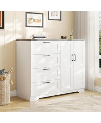 Storage Cabinet with 4 Drawers and 2 Doors, Freestanding Wardrobe with Hanging Rod