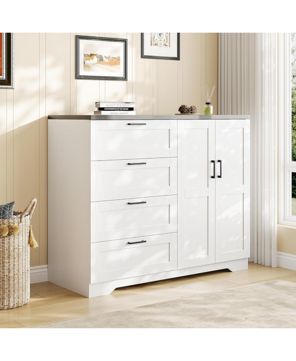 Gaomon Storage Cabinet with 4 Drawers and 2 Doors