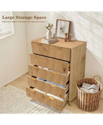 48" Tall 5-Drawer Fluted Dresser, Mid-Century Storage Chest for Bedroom and Entryway, Beige