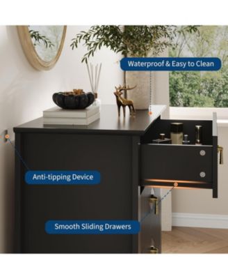 43" Tall Fluted Dresser, 5 Drawer Modern Wood Storage Chest for Living Room or Entryway, Black