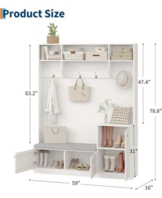 78" Entryway Hall Tree with Bench and Storage, 3-in-1 Hall Tree with 4 Hanging Hooks, 3 Open Compartments & Adjustable Shelf