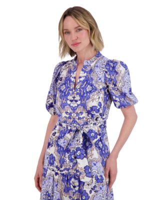 Women's Ruffle Neck Bubble Sleeve Dress