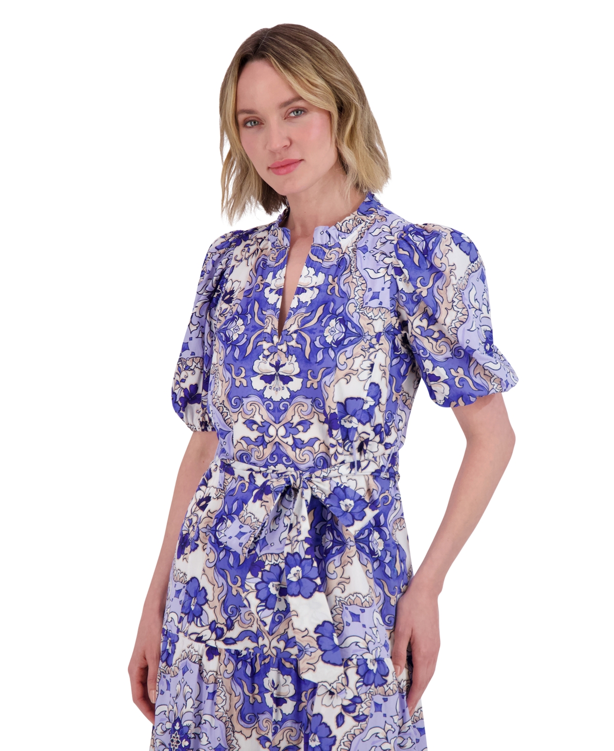 Vince Camuto Women's Ruffle Neck Bubble Sleeve Dress