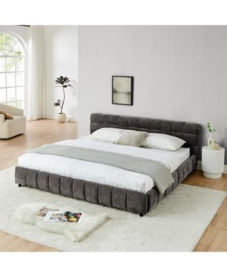  King Size Upholstered Bed Frame - Chenille Fabric, Storage Drawer