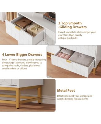 Modern Dresser for Bedroom, 53.5" Wide 7-Drawer Organizer with Golden Metal Handles and Legs, Stylish Chest of Drawers for Living Room