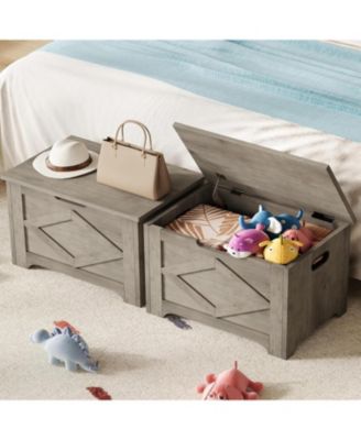 23.6" Wooden Storage Chest, Storage Bench with Safety Hinge for Entryway & Living Room