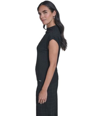 Women's Textured Mock Neck Cap Sleeve Top