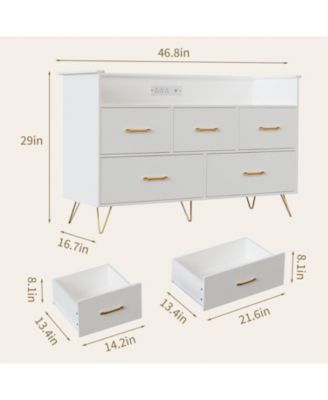 5-Drawer Dresser for Bedroom with LED Lights & Charging Station, 47" Wide Wooden Storage Chest
