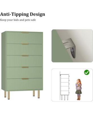 5-Drawer Dresser for Bedroom, Modern Fluted Chest with Handles and Wood Storage
