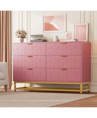 6 Drawer Dresser with Wide Storage, Modern Wood Chest Organizer with Metal Legs for Bedroom or Hallway