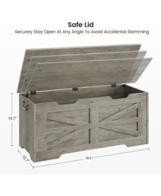 Storage Chest, 39.4" Wooden Storage Bench with Safety Hinge, Flip Top Blanket Chest Trunks, Supports 350 Lb, for Entryway, Living Room, Bedroom