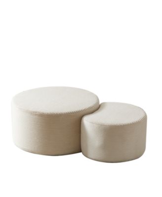 Nesting Coffee Table Set of 2, Upholstered Round Tables