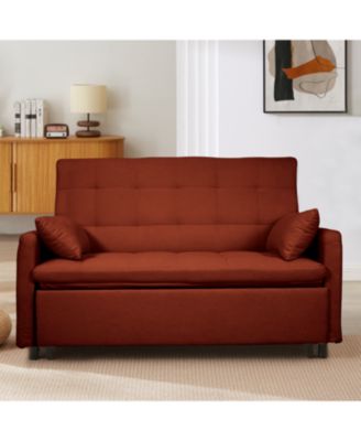 61" Fabric Sofa Bed with Storage Pockets & Adjustable Back