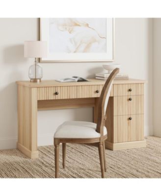 54" Fluted Executive Desk with Charging Station, Modern Home Office Desk with File Drawers & Storage