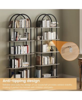 71" 5-Tier Metal Collapsible Bookshelf, Portable Freestanding Storage Bookcase