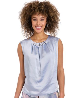 Women's Tucked Beaded Crew Neck Top