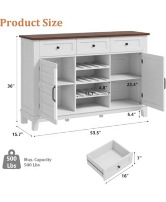 53.5" Farmhouse Buffet Cabinet with Storage, Sideboard with Drawers and Reversible Wine Rack