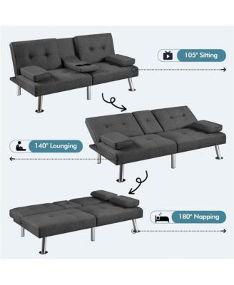 Fabric Upholstered Convertible Futon Sofa Bed for Small Space