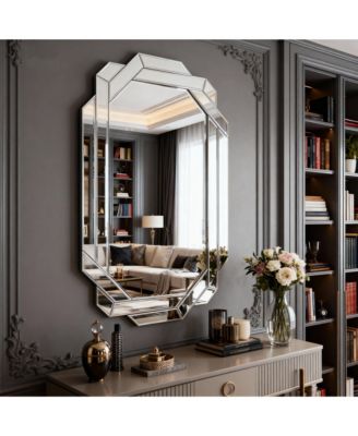 Large Wall Mirror for Decor, Horizontal or Vertical Frameless Beveled Edge Mirror (35.8''x 23.8'')