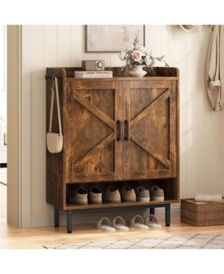 Country Style 5-Tier Shoe Cabinet with Barn-Inspired Doors