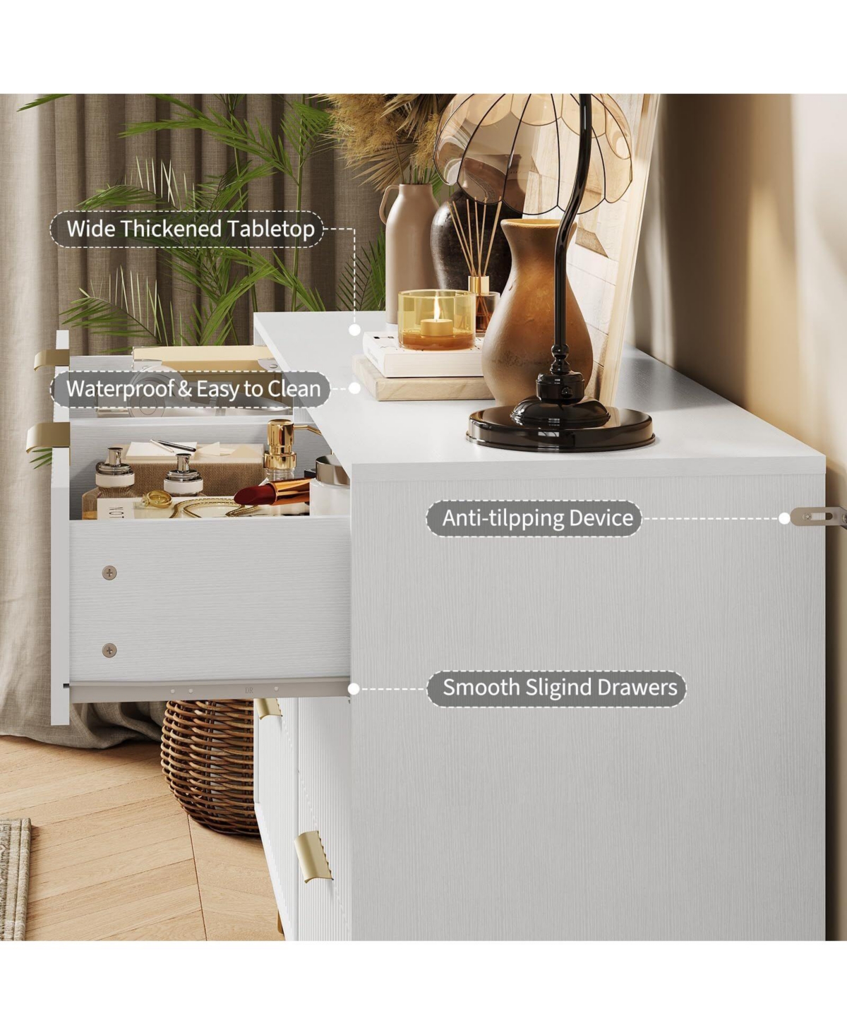 gaomon Fluted -Drawer Dresser for Bedroom