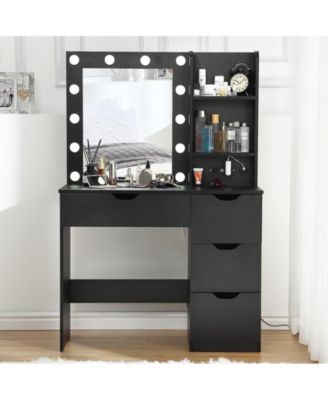 Makeup Vanity with Lights and Power Outlet, 36" Makeup Table with Lighted Mirror, Black