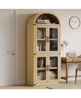 Arched Farmhouse Bookcase with Doors, 71.4" Tall Rounded Display Cabinet