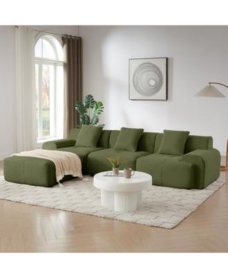  Modern L-Shaped Corduroy Sectional Sofa with Ottoman