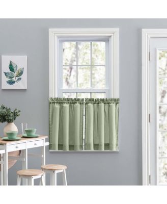 Ellis Stacey 1.5" Rod Pocket High Quality Fabric Solid Color Window Tailored Tier Pair 56"x36" Sage