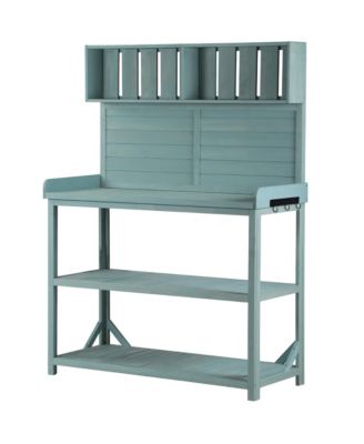 Large Rustic Outdoor Potting Bench with 4 Shelves, Green