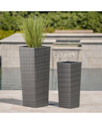 Wicker & Iron Patio Planter Set - Elegant Herb & Flower Pots