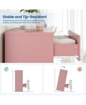 5-Drawer Tall Dresser for Bedroom, Wooden Chest of Drawers with Gold Handles for Closet Storage, Pink