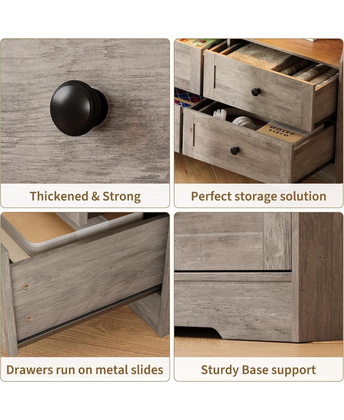 gaomon 6-Drawer Slim Dresser for Bedroom, Wooden Chest with Power Outlets, Led Light & Open Shelf, Grey