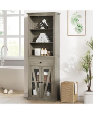 Double Door Tall Storage Cabinet with Single Drawer, Bathroom Organizer
