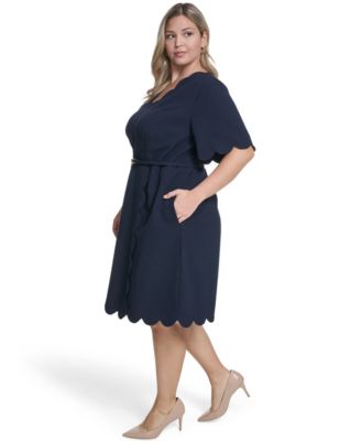 Plus Size Scalloped Hem V-Neck Dress