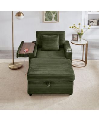 Fluffy Corduroy Lazy Sofa w/ Ottoman, Table & Storage