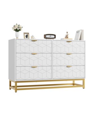 6 Drawer Dresser with Wide Storage, Modern Wood Chest Organizer with Metal Legs for Bedroom or Living Room