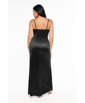 Women's Shapewear Satin Deep-V Front Slit Maxi Dress