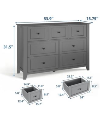 7 Drawer Dresser, Modern Wood Chest with Gold Handles and Large Storage for Bedroom or Hallway, Grey