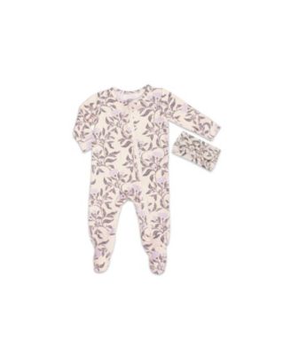 Girls Zip Long Sleeve Footie & Head Wrap Set