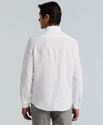 Men's Untuck Geo Dot Print Spread Collar Long-Sleeve Shirt