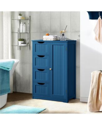 Wooden Bathroom Cabinet 32.5-Inch Height with 4 Drawers and Cupboard