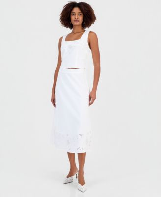 Women's Cropped Floral Lace Cotton Tank Top