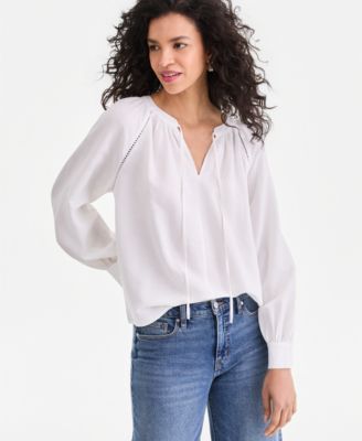 Women's Long Sleeve Linen-Blend Blouse