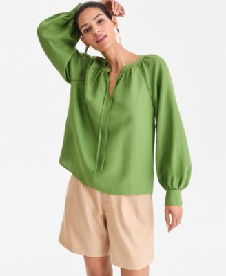 Women's Long Sleeve Linen-Blend Blouse