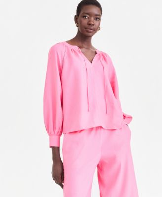 Women's Long Sleeve Linen-Blend Blouse