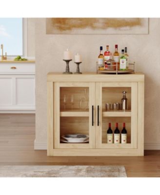 Sideboard Buffet Cabinet with 2 Glass Doors, Farmhouse Modern Accent Storage Cabinet
