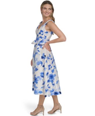 Petite Shantung Sleeveless V-Neck Dress