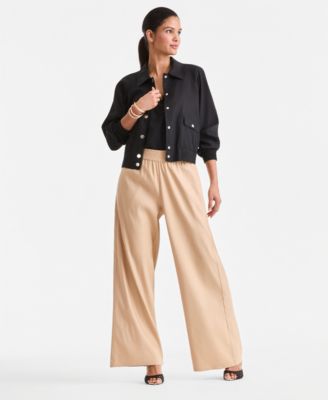 Women's Linen-Blend Wide Leg Pull On Pants