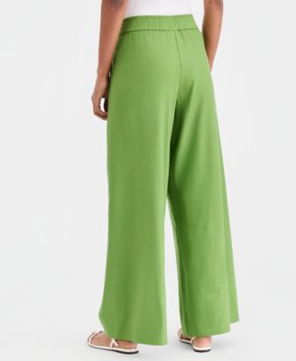 Women's Linen-Blend Wide Leg Pull On Pants